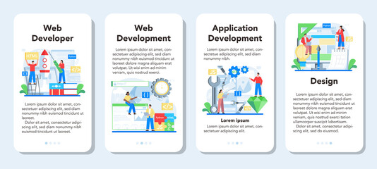 Poster - web development mobile application banner set. website optimization