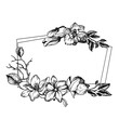 Frame with magnolia flowers, leaves and branches