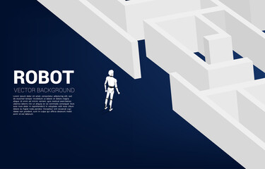 Poster - Robot standing in front of the maze. A.I concept for problem solving and finding idea.