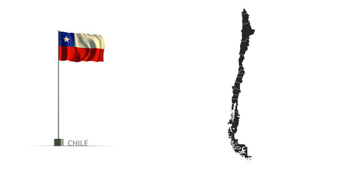 Poster - Chile map. gray country vector map, and flag 3d illustration.