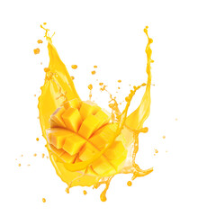 Splash of delicious mango juice on white background