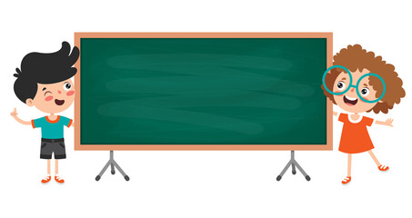 Wall Mural - Funny Children With Empty Blackboard