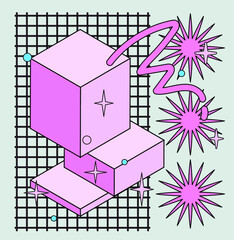 Poster - Neo-memphis abstract background with geometric shapes. Vaporwave and retrowave style.