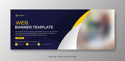 Wall Mural - Editable banner web template with  yellow blue background. Minimal, modern vector illustration