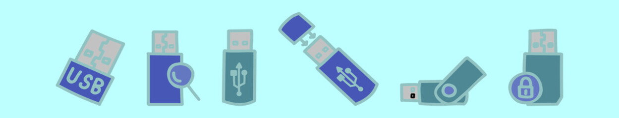 Wall Mural - set of pen drive cartoon icon design template with various models. vector illustration isolated on blue background