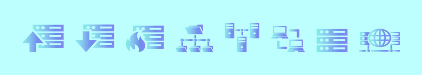 Wall Mural - set of database cartoon icon design template with various models. vector illustration isolated on blue background
