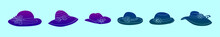 Set Of Derby Hat Cartoon Icon Design Template With Various Models. Vector Illustration Isolated On Blue Background