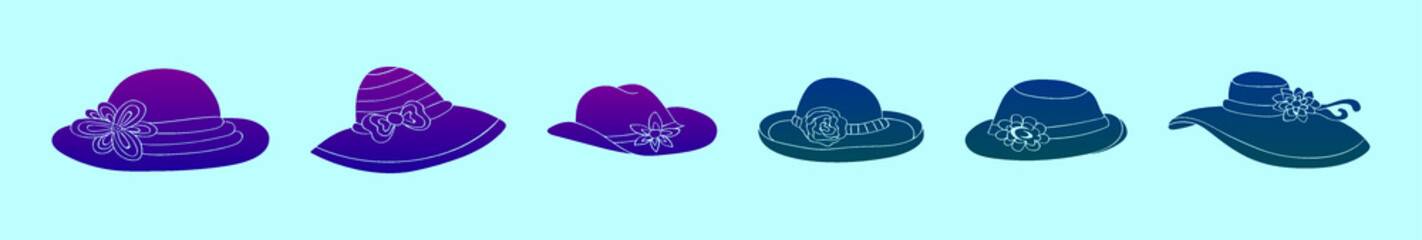 Wall Mural - set of derby hat cartoon icon design template with various models. vector illustration isolated on blue background