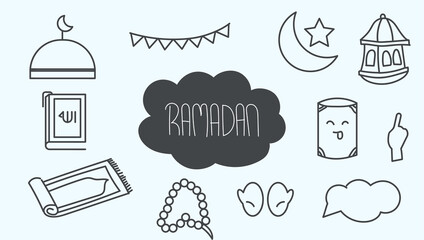 Wall Mural - Set of hand drawn doodles Ramadan set collection. Ramadan Doodles 2021 1442H