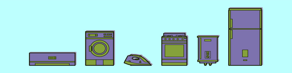 Wall Mural - set of home appliance cartoon icon design template with various models. vector illustration isolated on blue background