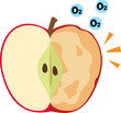 切り口が酸化したリンゴと酸素のイメージ
