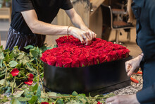 World Of Floristry, One Day At The Flower Shop Where A Team Of Florists Prepares 101 Red Rose Bouquet