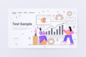 Poster - businesswomen analyzing charts and graphs data analysis process digital marketing planning company strategy