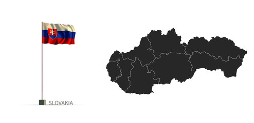 Wall Mural - Slovakia map. gray country vector map and flag 3d illustration.