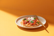 Spaghetti Bolognese On A White Plate