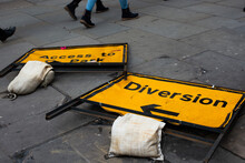 Diversion Sign In The Floor.