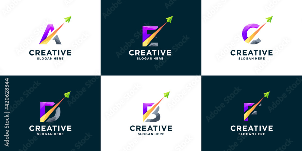 Set of gradient letter and arrow logo design - obrazy, fototapety, plakaty 