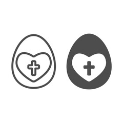 Poster - Easter egg with heart and cross line and solid icon, Happy Easter concept, Easter christianity symbol on white background, Egg decorated with heart and cross icon in outline style. Vector graphics.