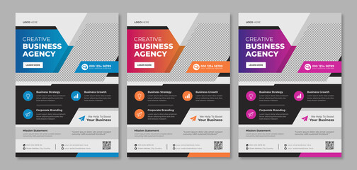 Wall Mural - Modern business flyer template design for company service promotion. Creative corporate poster layout with agency logo & icon. Official web banner for online digital marketing & advertisement.