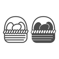 Poster - Basket with eggs line and solid icon, Happy Easter concept, Easter greeting card sign on white background, Easter basket with eggs icon in outline style for mobile and web design. Vector graphics.