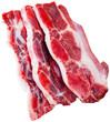 Raw churrasco, thin slices of beef rib meat, popular ingredient for grilled meat in Spain. Isolated over white background