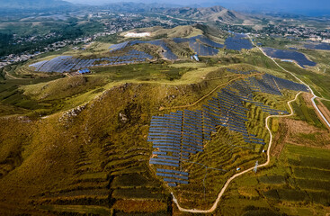 Solar photovoltaic base built by aerial photography mountain