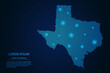 Abstract image Texas map from point blue and glowing stars on a dark background. vector illustration.