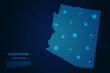 Abstract image Arizona map from point blue and glowing stars on a dark background. vector illustration.