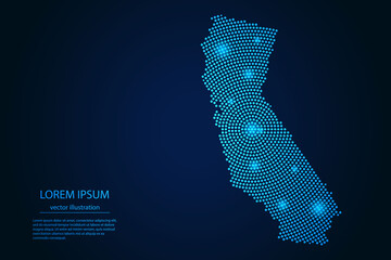Wall Mural - Abstract image California map from point blue and glowing stars on a dark background. vector illustration.