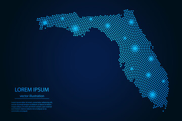 Wall Mural - Abstract image Florida map from point blue and glowing stars on a dark background. vector illustration.