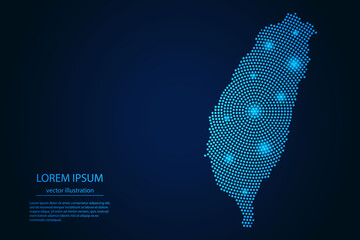 Wall Mural - Abstract image Taiwan map from point blue and glowing stars on a dark background. vector illustration.