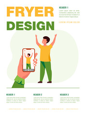 Poster - Hand holding phone and taking photo of little boy. Smartphone, kid, moment flat vector illustration. Memory and digital technology concept for banner, website design or landing web page