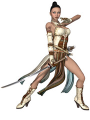 Sticker - 3d illustration of an woman with a oriental fighter costume