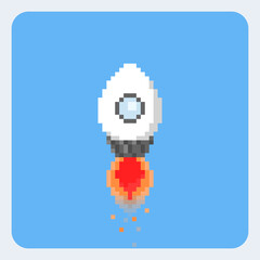 Wall Mural - Pixel art cartoon egg rocket icon.