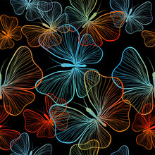 Seamless Background Rainbow Butterflies. Vector Illustration