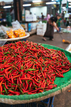 Red Hot Peppers For Sale In A Street Market