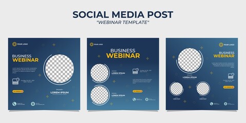 Creative design collection of social media story post templates on a blue gradient background. It is suitable for business webinar, marketing webinar, online class program, etc.