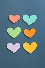 Set Of Multicolored Hearts Made By Paper Craft