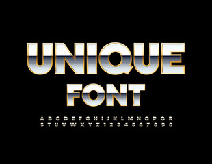 Vector Unique Font. Silver and Gold shiny Alphabet. Luxury glossy Letters and Numbers set