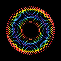 Poster - Rainbow colors halftone dotted circle.  Magic colorful spiral with black background.
