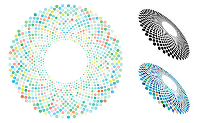 Poster - Abstract halftone circles with hexagons. Different perspective and colors good as logo or icon.