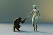 © Don Smith/Stocksy - Futuristic woman reaches out finger to touch chimpanzee