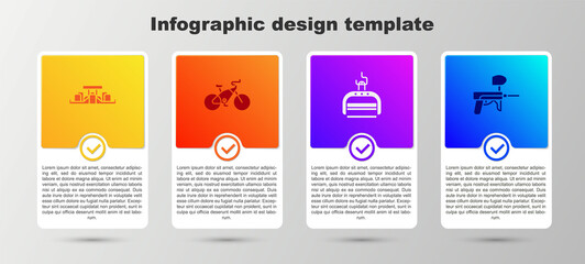 Canvas Print - Set Formula 1 racing car, Bicycle, Ski lift and Paintball gun. Business infographic template. Vector