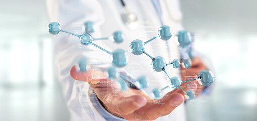 Wall Mural - Doctor touching a 3d molecule concept - 3d rendering