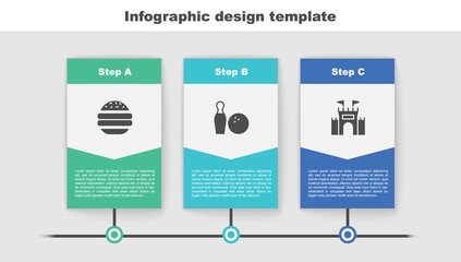 Canvas Print - Set Burger, Bowling pin and ball and Castle. Business infographic template. Vector