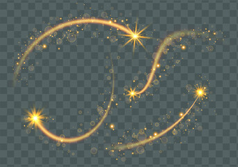 Wall Mural - Golden sparks glitter special light effect.Sparkling magic dust particles.Cosmic glittering wave