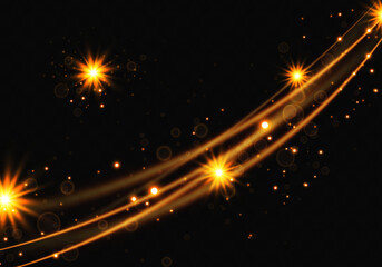 Wall Mural - Golden sparks glitter special light effect.Sparkling magic dust particles.Cosmic glittering wave