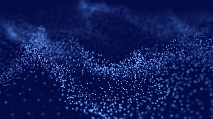 Poster - Dynamic wave of glowing particles. Digital technology background. 3d rendering. Seamless loop. 4k