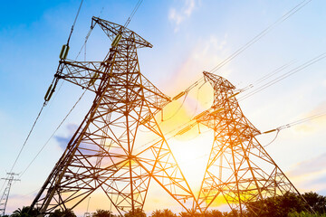 Sticker - High voltage tower at dusk