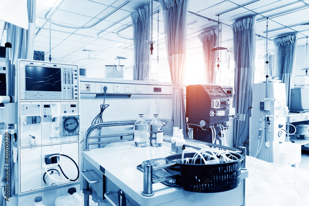 equipment and medical devices in modern operating room - obrazy, fototapety, plakaty 